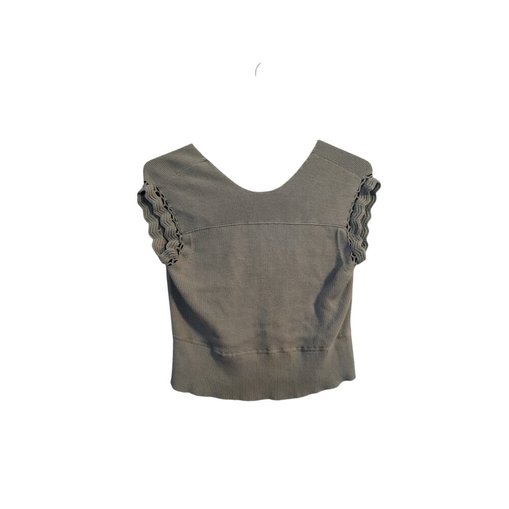 Olive WRAP London Medium Green Cotton Square Neck Crochet Sleeve Blouse - Picture 5 of 5